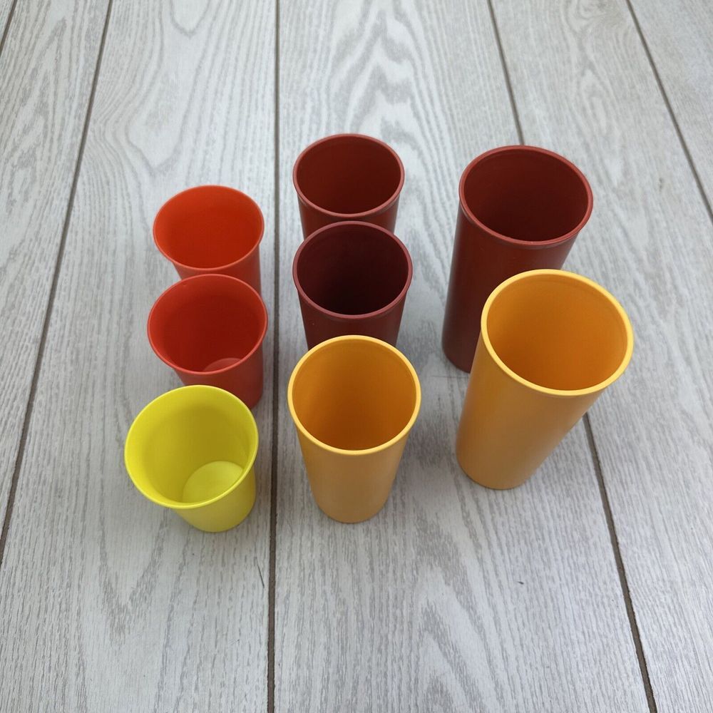 Lot‎ of 8 Vintage Tupperware Cups Various Colors 109, 107, 115